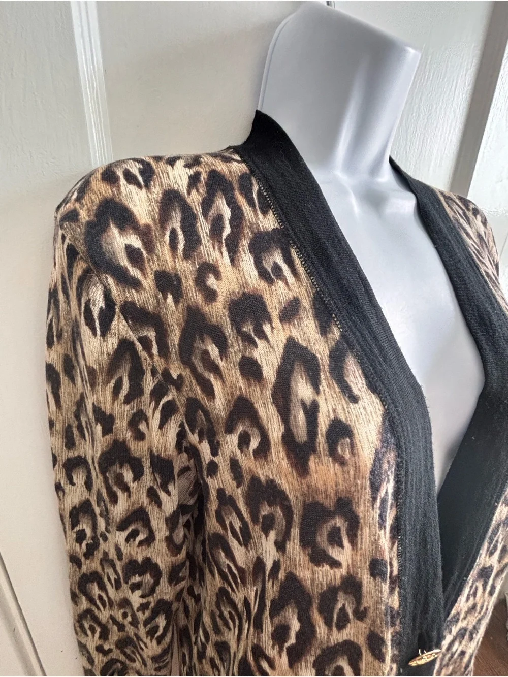 Tory Burch Leopard Print Cardigan Gold Logo Buttons Size M